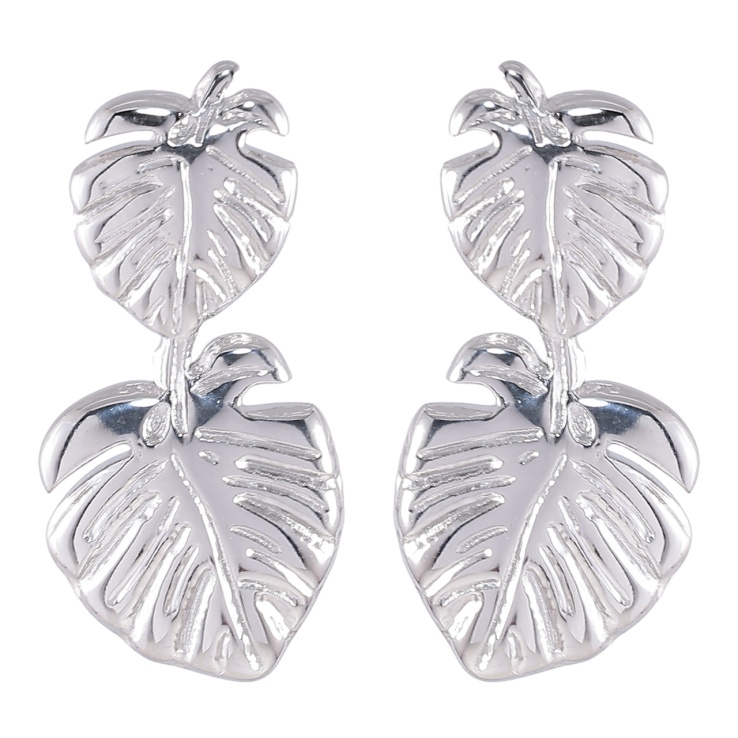 Серьги Xuping TTM Stainless Steel цвет Родий пусеты Листики фото №12