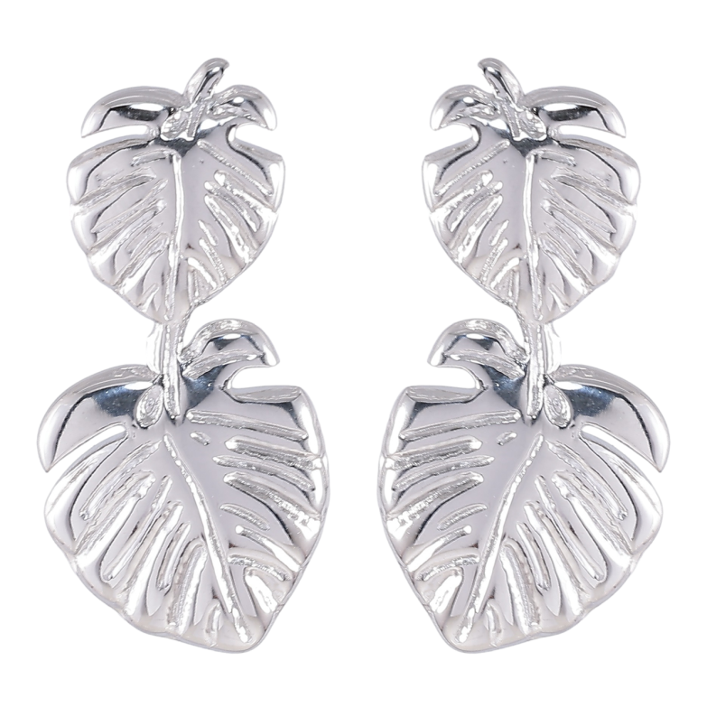 Серьги Xuping TTM Stainless Steel цвет Родий пусеты Листики фото №1