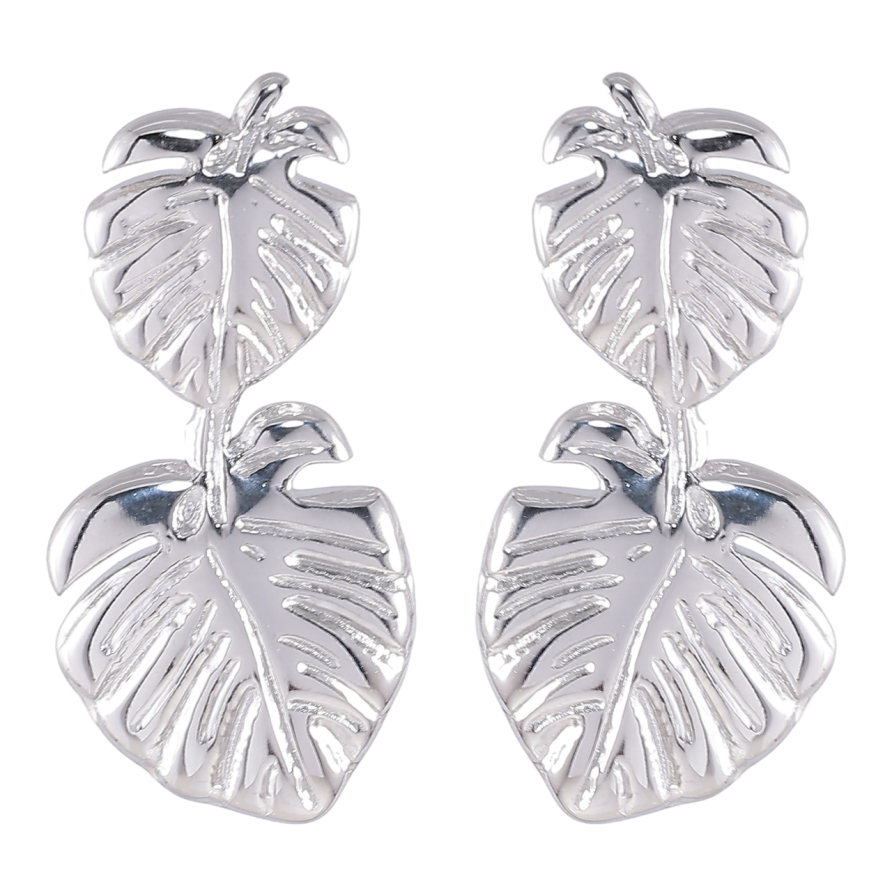 Серьги Xuping TTM Stainless Steel цвет Родий пусеты Листики фото №1