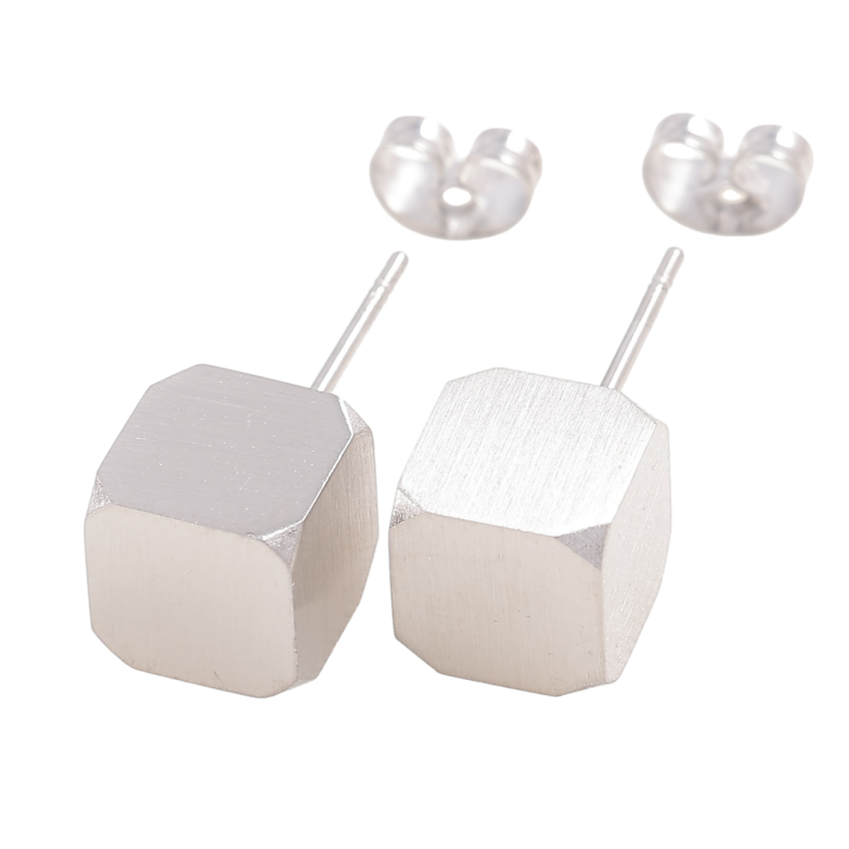 Сережки Xuping TTM Stainless Steel колір Родій пусети «Кубики» 8х8мм фото №3