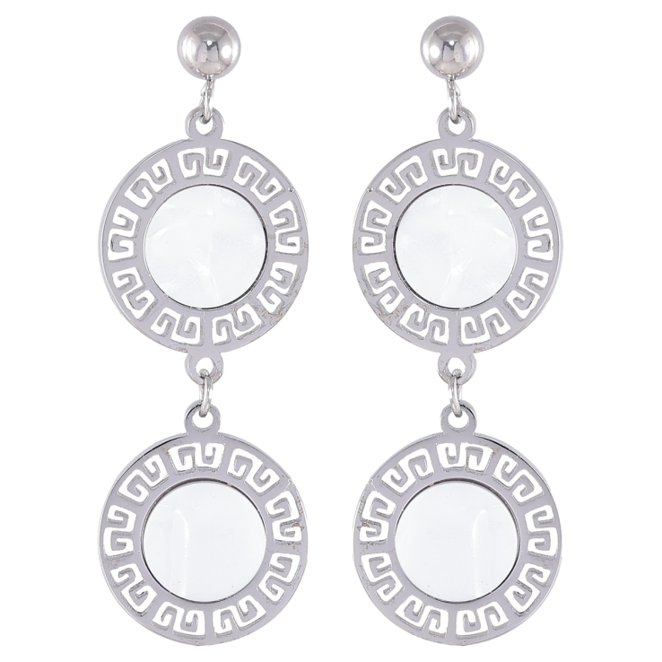 Серьги Xuping TTM Stainless Steel цвет Родий пусеты Круглые подвески с перламутровыми вставками фото №14