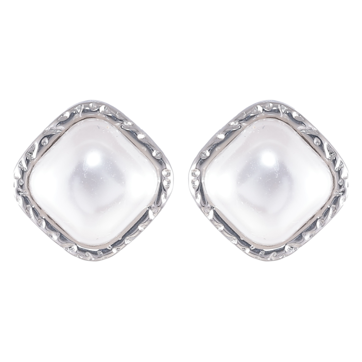 Серьги Xuping TTM Stainless Steel цвет Родий пусеты Ромбы с жемчужными вставками 13х13мм фото №16