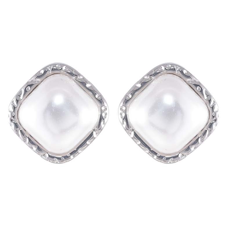 Серьги Xuping TTM Stainless Steel цвет Родий пусеты Ромбы с жемчужными вставками 13х13мм фото №1