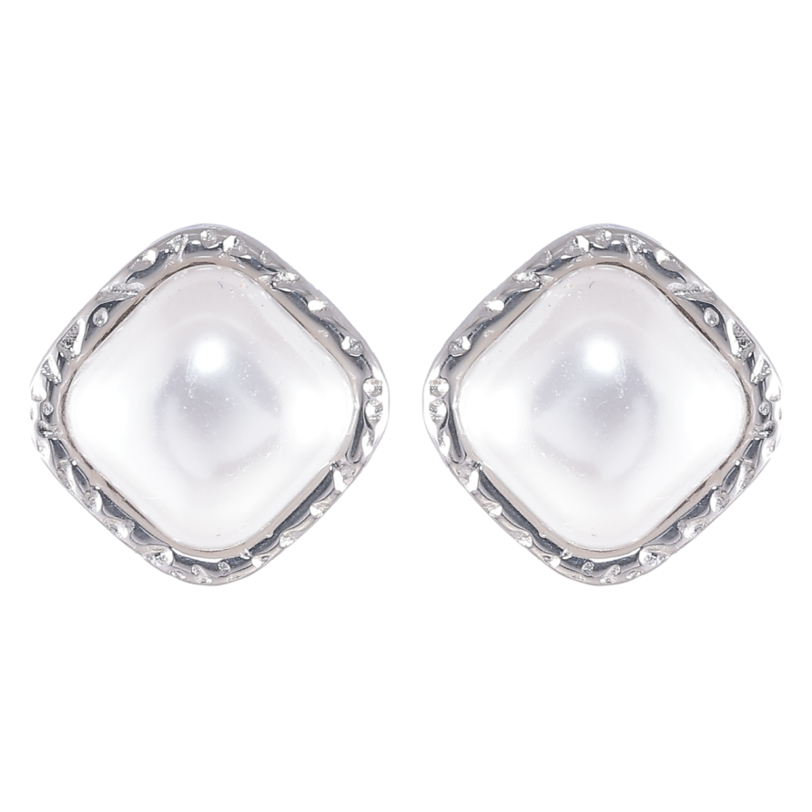 Серьги Xuping TTM Stainless Steel цвет Родий пусеты Ромбы с жемчужными вставками 13х13мм фото №1