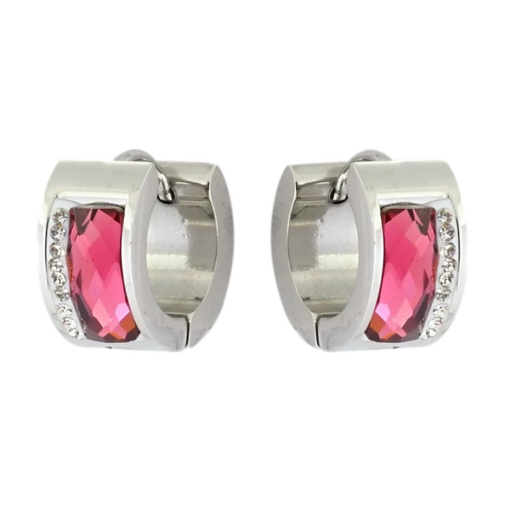 Серьги Xuping TTM Stainless Steel цвет Родий колечка Розовые кристаллы с дорожкой циркония фото №10