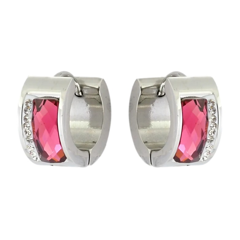 Серьги Xuping TTM Stainless Steel цвет Родий колечка Розовые кристаллы с дорожкой циркония фото №16