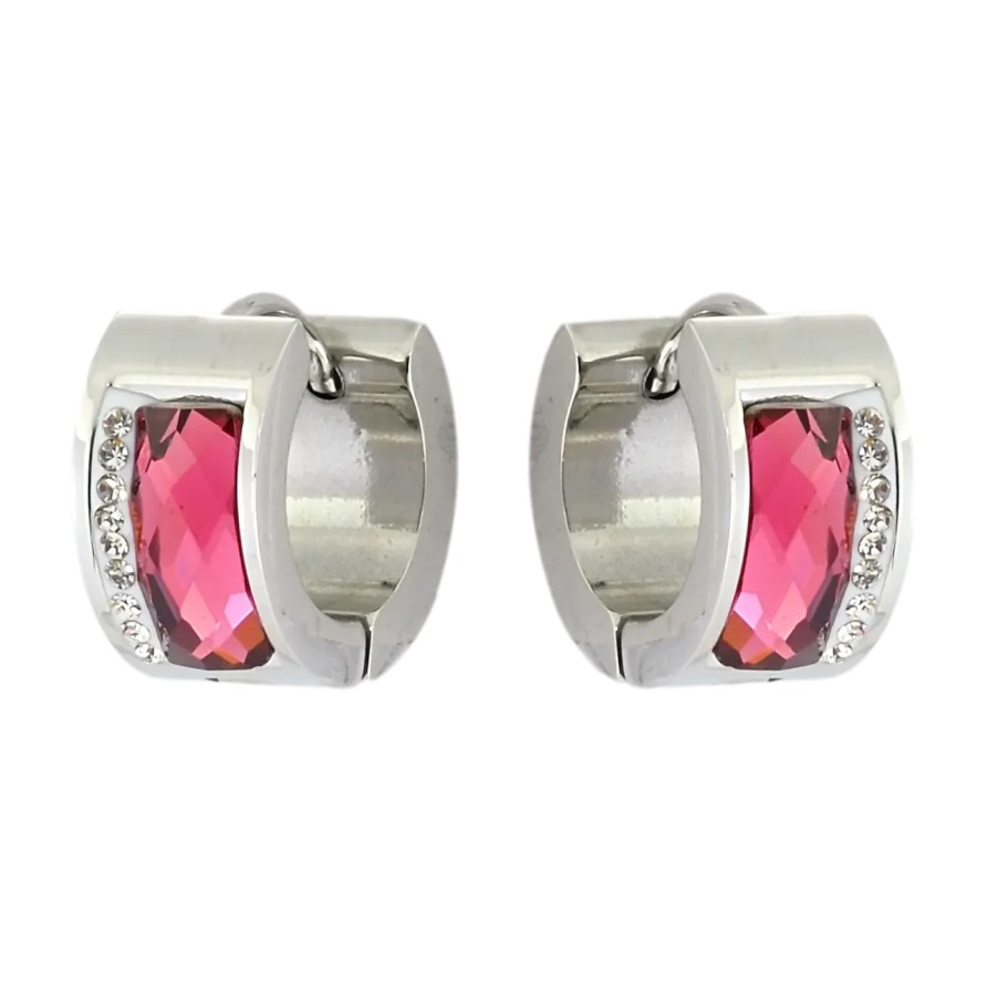 Серьги Xuping TTM Stainless Steel цвет Родий колечка Розовые кристаллы с дорожкой циркония фото №1