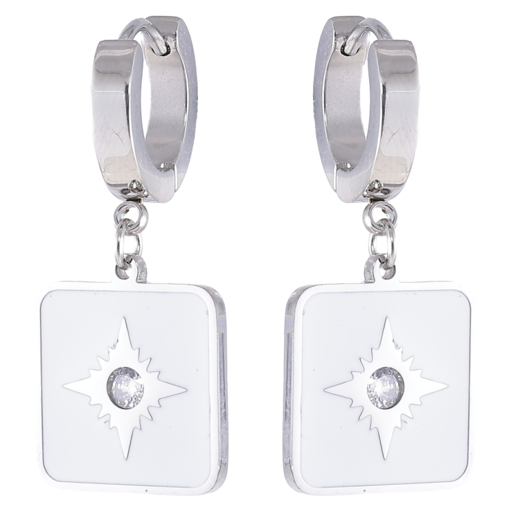 Серьги Xuping TTM Stainless Steel цвет Родий подвески на колечках Квадратные подвески с белой эмалью фото №15