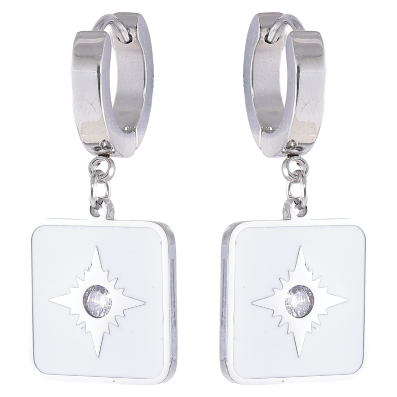 Серьги Xuping TTM Stainless Steel цвет Родий подвески на колечках Квадратные подвески с белой эмалью фото №23