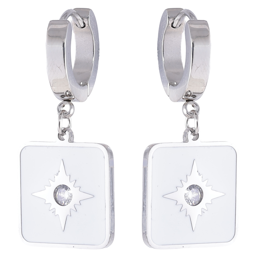 Серьги Xuping TTM Stainless Steel цвет Родий подвески на колечках Квадратные подвески с белой эмалью фото №1