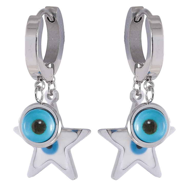 Серьги Xuping TTM Stainless Steel цвет Родий подвески на колечках Звездочки с оберегом Глаз Фатимы фото №9