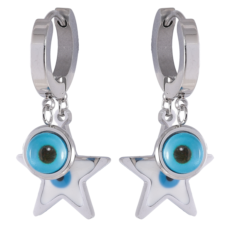 Серьги Xuping TTM Stainless Steel цвет Родий подвески на колечках Звездочки с оберегом Глаз Фатимы фото №1