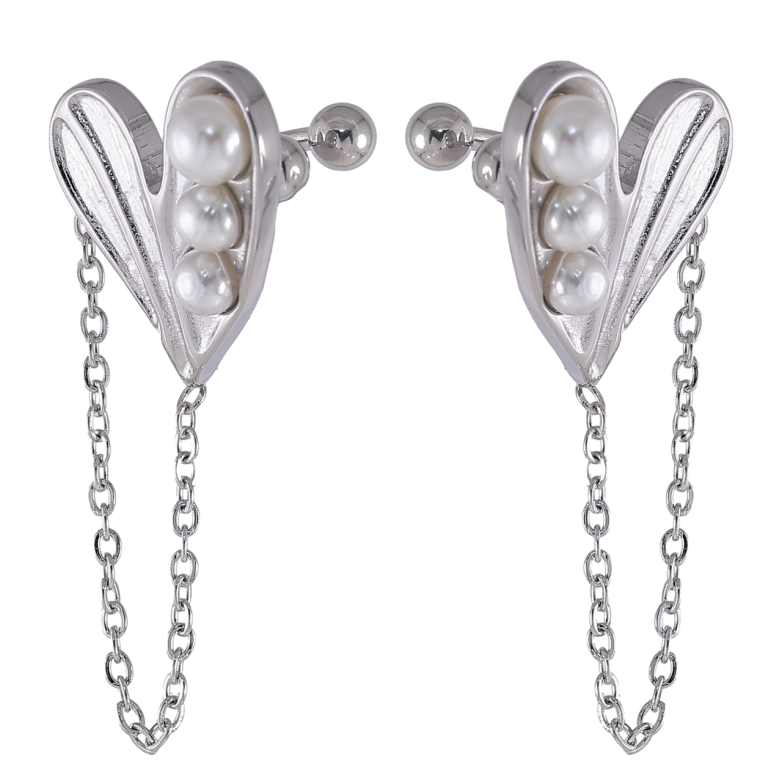 Сережки Xuping TTM Stainless Steel колір Родій кафи «Сердечка з перлинами та підвісками» фото №1