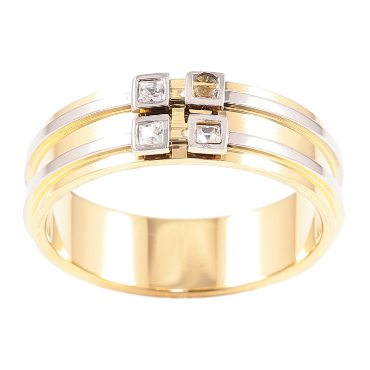 Кольцо Xuping TTM Stainless Steel Цвет 14К + Родий Узор с цирконием,  шир. 6мм фото №18