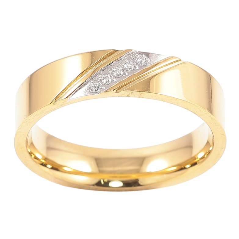 Каблучка Xuping TTM Stainless Steel Колір 14К + Родій «Візерунок з цирконієм, шир. 5мм» фото №2