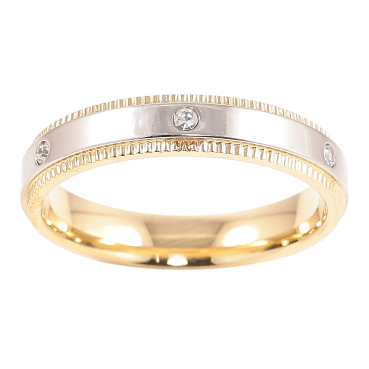 Кольцо Xuping TTM Stainless Steel Цвет 14К + Родий Узор с вставками циркония,  шир. 4мм фото №24