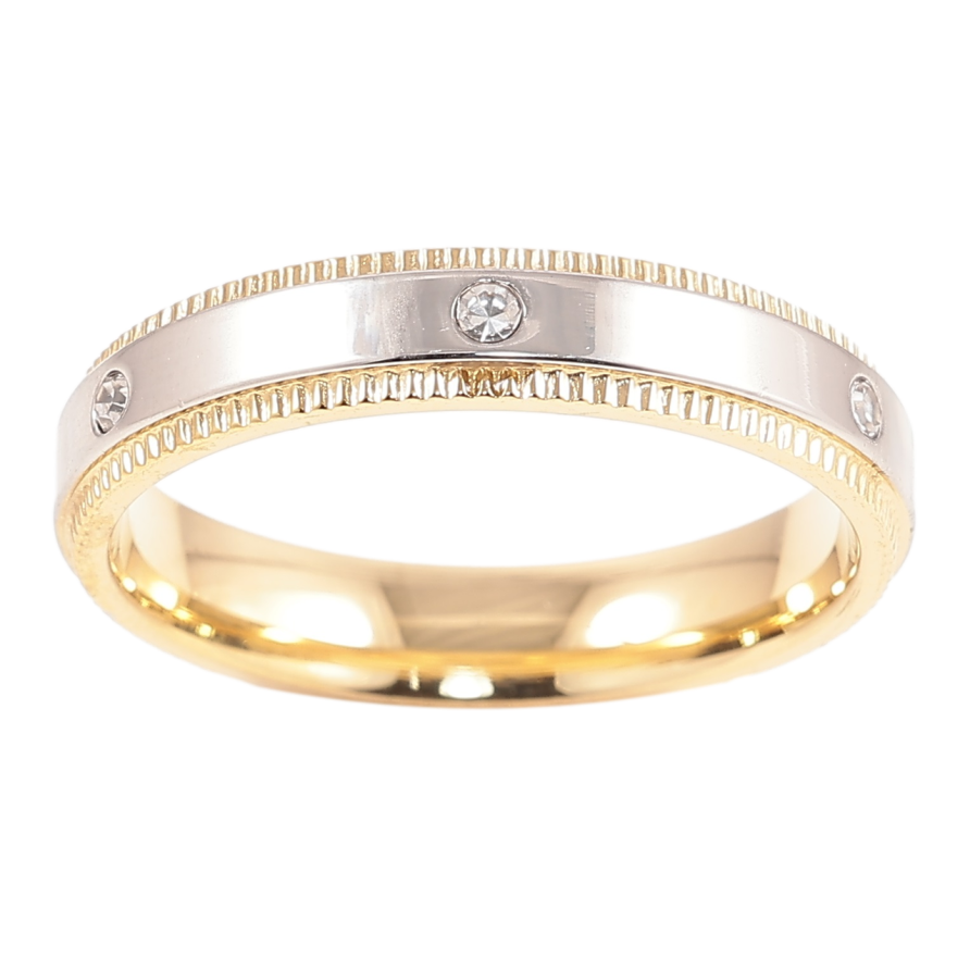 Кольцо Xuping TTM Stainless Steel Цвет 14К + Родий Узор с вставками циркония,  шир. 4мм фото №1