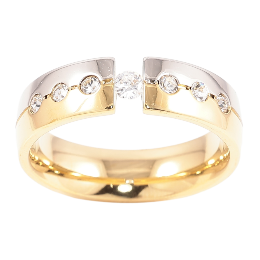 Кольцо Xuping TTM Stainless Steel Цвет 14К + Родий Узор с вставками циркония,  шир. 6мм фото №1