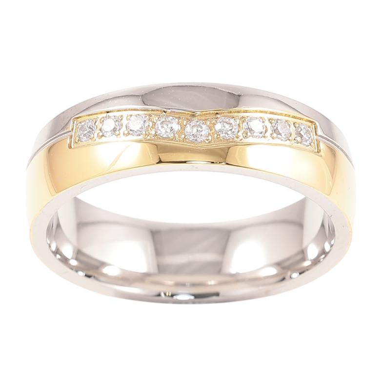 Каблучка Xuping TTM Stainless Steel Колір 14К + Родій «Доріжка цирконію, шир. 6мм» фото №5