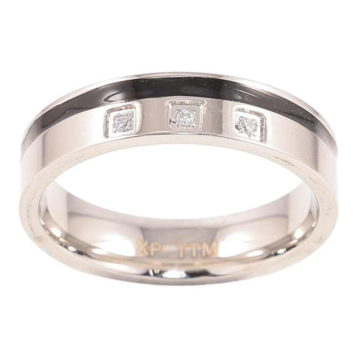 Кольцо Xuping TTM Stainless Steel Цвет Родий Полоса черной эмалью и цирконий, шир. 5мм фото №3