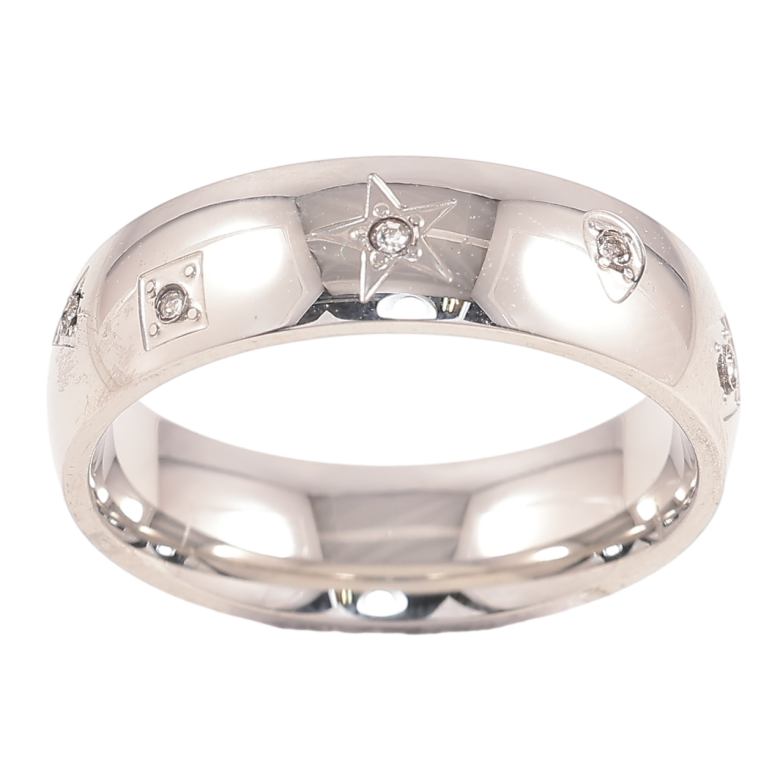 Каблучка Xuping TTM Stainless Steel Колір Родій «Візерунок з цирконієм, шир. 6мм» фото №1