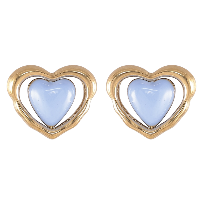 Серьги Xuping TTM Stainless Steel цвет 14K пусеты Сердечки с голубой эмалью фото №2