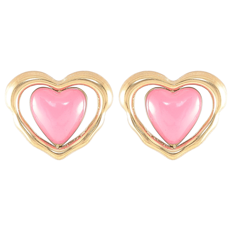 Серьги Xuping TTM Stainless Steel цвет 14K пусеты Сердечки с розовой эмалью фото №5