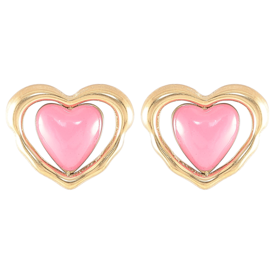Серьги Xuping TTM Stainless Steel цвет 14K пусеты Сердечки с розовой эмалью фото №1