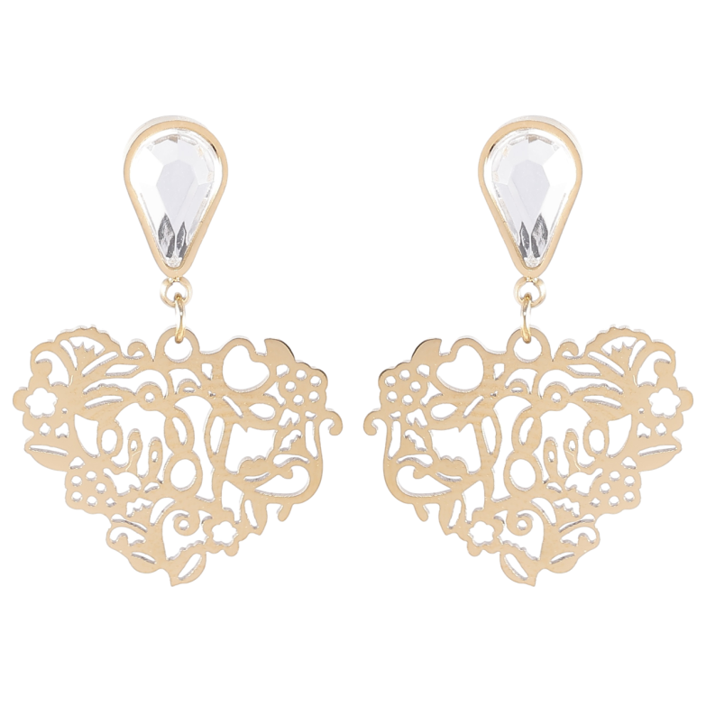 Серьги Xuping TTM Stainless Steel цвет 14K пусеты Подвески ажурные сердечки фото №14