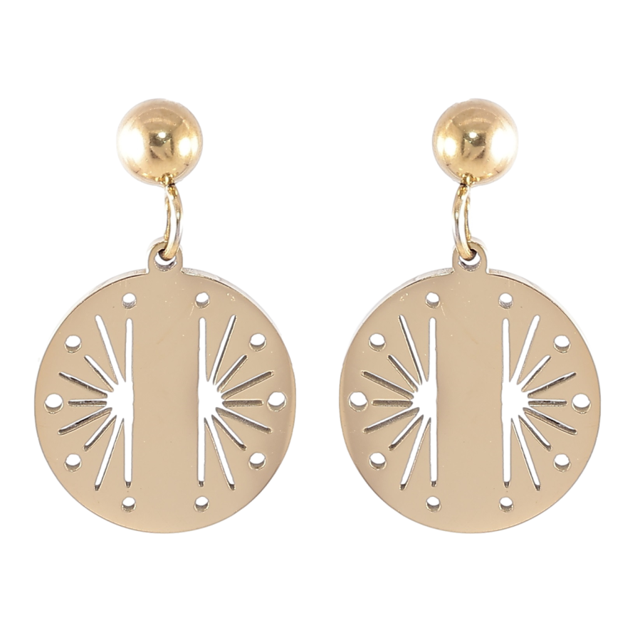 Серьги Xuping TTM Stainless Steel цвет 14K пусеты Круглые подвески с узором фото №1