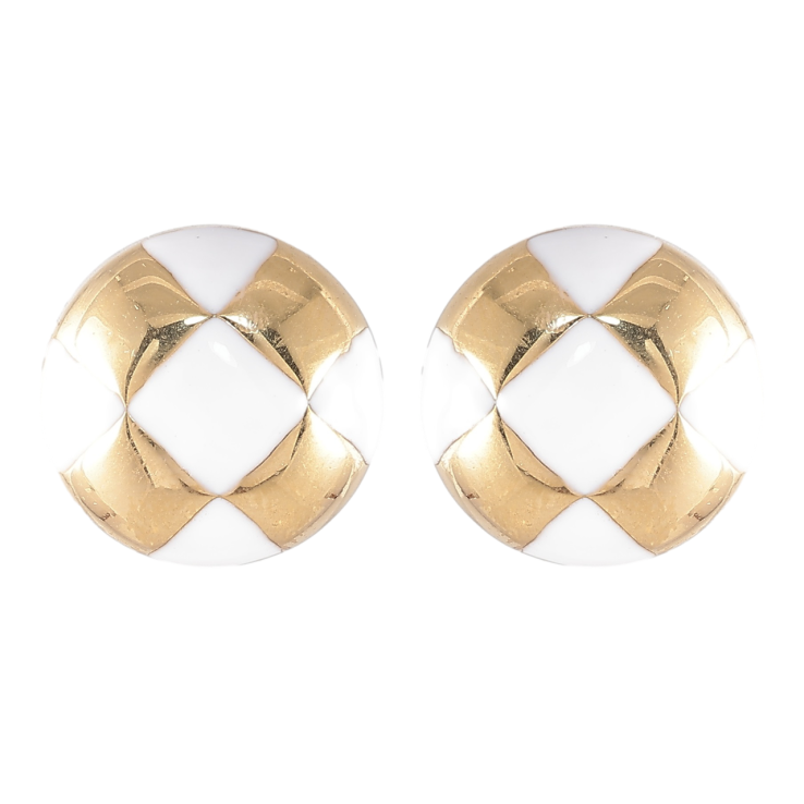 Серьги Xuping TTM Stainless Steel цвет 14K пусеты Круги с узором белой эмалью ø 13мм фото №4