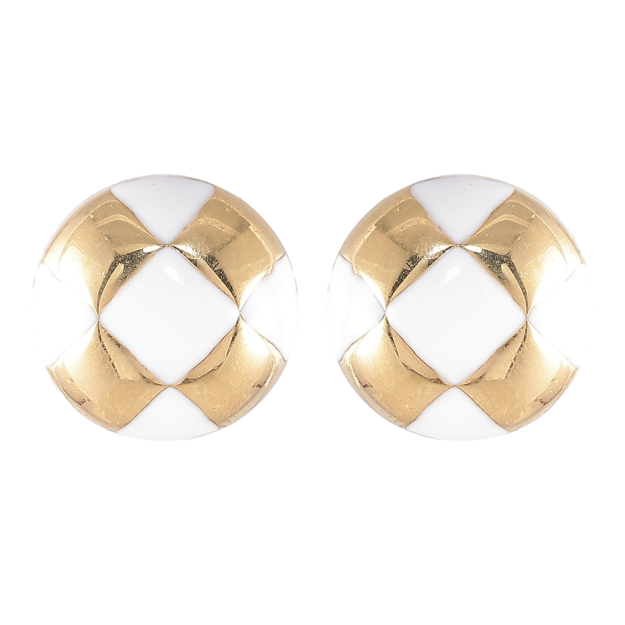 Серьги Xuping TTM Stainless Steel цвет 14K пусеты Круги с узором белой эмалью ø 13мм фото №1