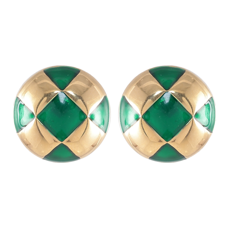 Серьги Xuping TTM Stainless Steel цвет 14K пусеты Круги с узором зеленой эмалью ø 13мм фото №3