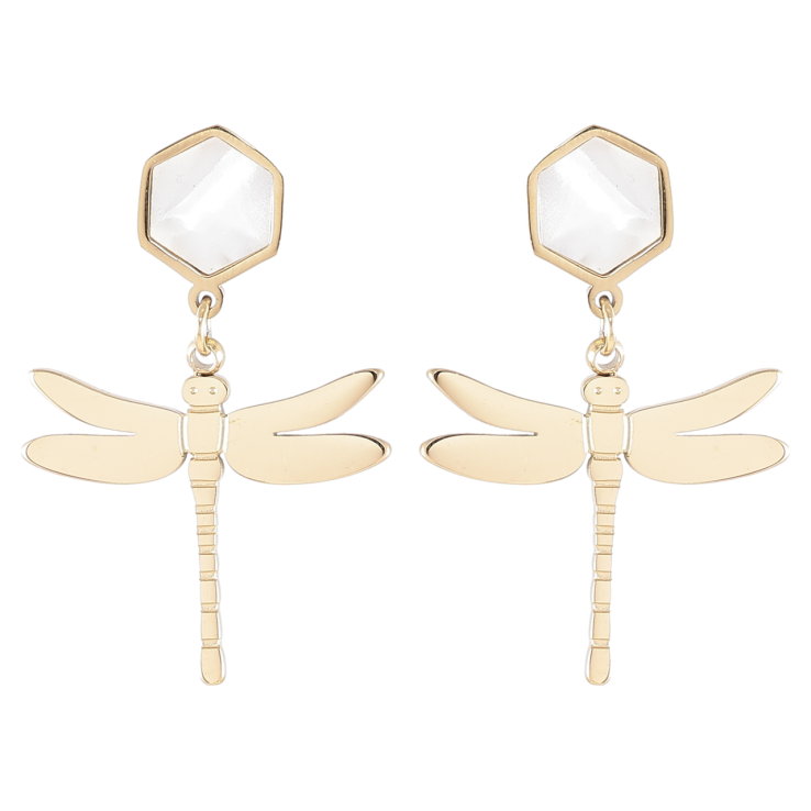 Серьги Xuping TTM Stainless Steel цвет 14K пусеты Стрекозы с перламутровыми вставками фото №9