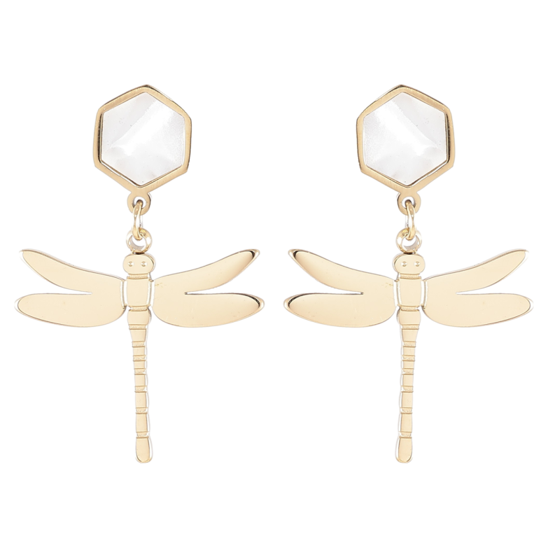 Серьги Xuping TTM Stainless Steel цвет 14K пусеты Стрекозы с перламутровыми вставками фото №1