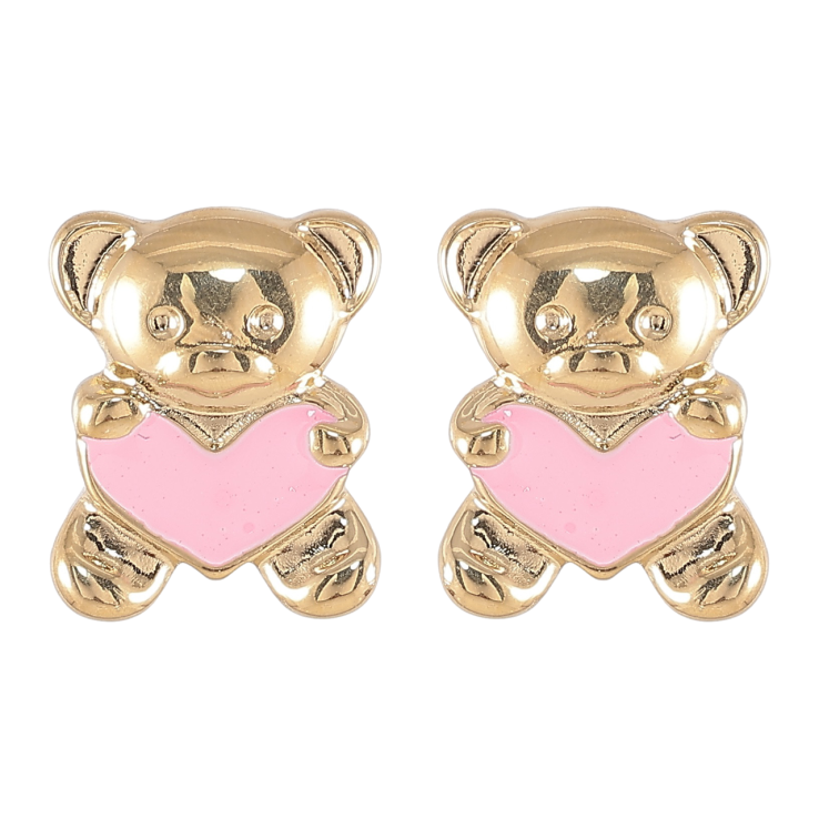 Серьги Xuping TTM Stainless Steel цвет 14K пусеты Мишки с сердечками розовой эмалью фото №21