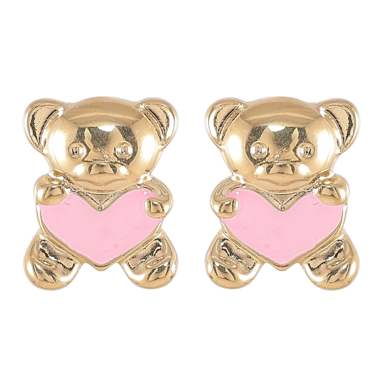Серьги Xuping TTM Stainless Steel цвет 14K пусеты Мишки с сердечками розовой эмалью фото №8