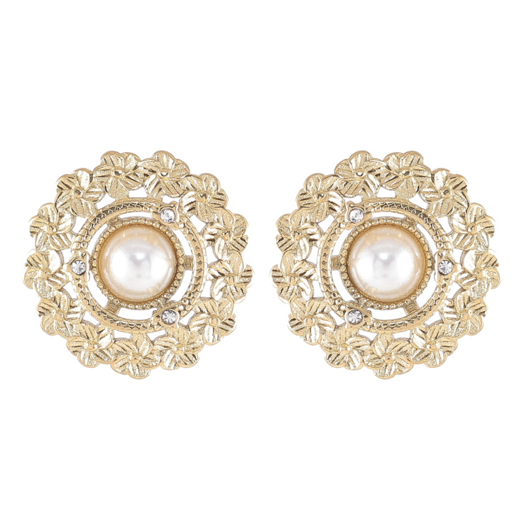 Серьги Xuping TTM Stainless Steel цвет 14K пусеты Цветочный узор с жемчужными вставками фото №2