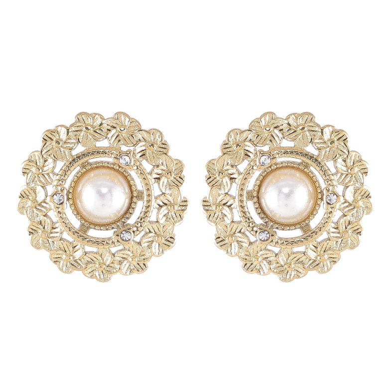 Сережки Xuping TTM Stainless Steel колір 14K пусети «Квітковий візерунок з перлинними вставками» фото №1