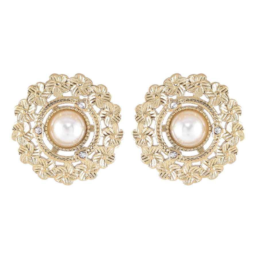 Сережки Xuping TTM Stainless Steel колір 14K пусети «Квітковий візерунок з перлинними вставками» фото №1