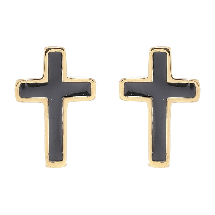 Серьги Xuping TTM Stainless Steel цвет 14K пусеты Крестики с черной эмалью фото №7