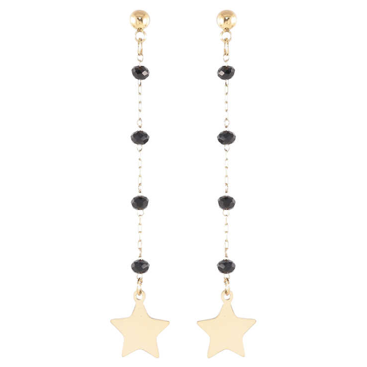 Серьги Xuping TTM Stainless Steel цвет 14K пусеты Звезды на цепочках с черными бусинами фото №8