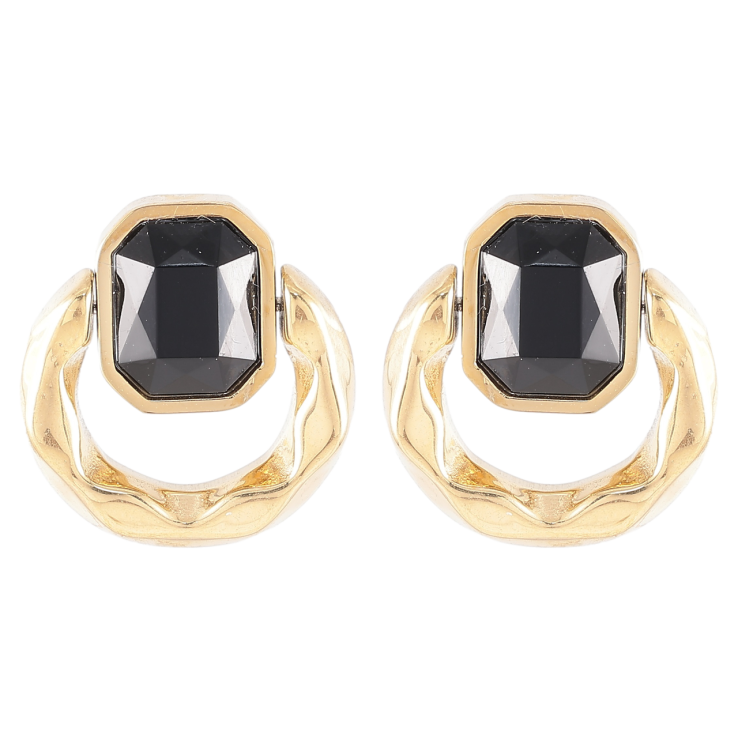 Серьги Xuping TTM Stainless Steel цвет 14K пусеты Колечки с черными кристаллами фото №6