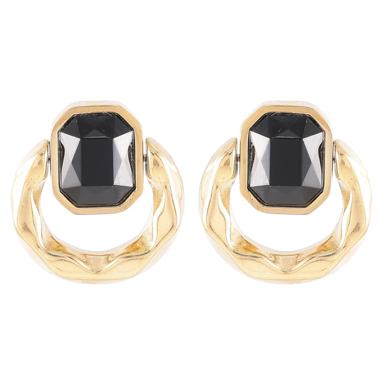 Сережки Xuping TTM Stainless Steel колір 14K пусети «Колечка з чорними кристалами» фото №10