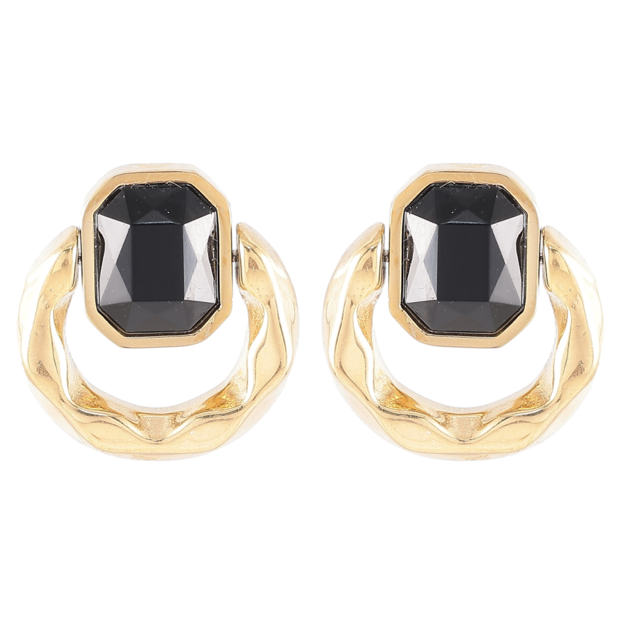 Серьги Xuping TTM Stainless Steel цвет 14K пусеты Колечки с черными кристаллами фото №1