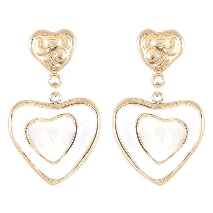 Серьги Xuping TTM Stainless Steel цвет 14K пусеты Сердечки с белой эмалью фото №14