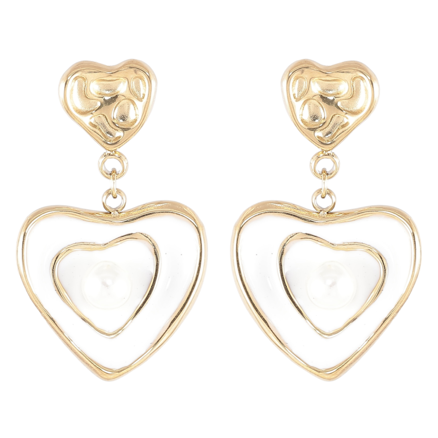 Серьги Xuping TTM Stainless Steel цвет 14K пусеты Сердечки с белой эмалью фото №1