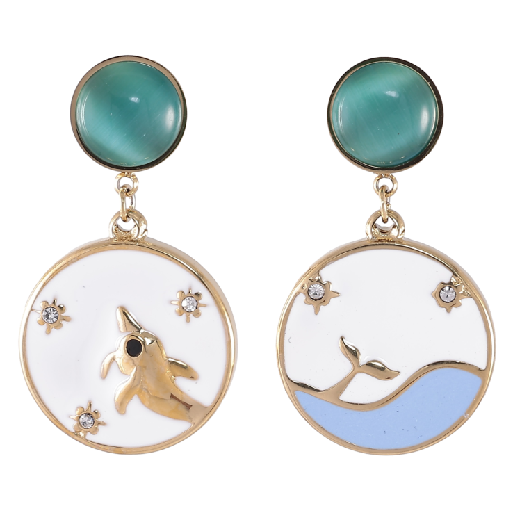 Серьги Xuping TTM Stainless Steel цвет 14K пусеты Круглые подвески с ассиметричным узором фото №2