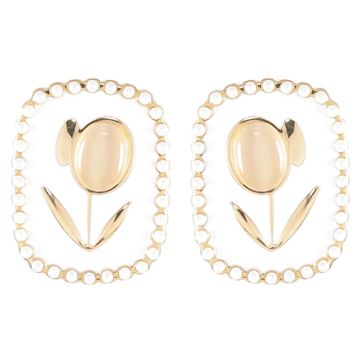 Серьги Xuping TTM Stainless Steel цвет 14K пусеты Цветочный узор на белой эмали фото №3