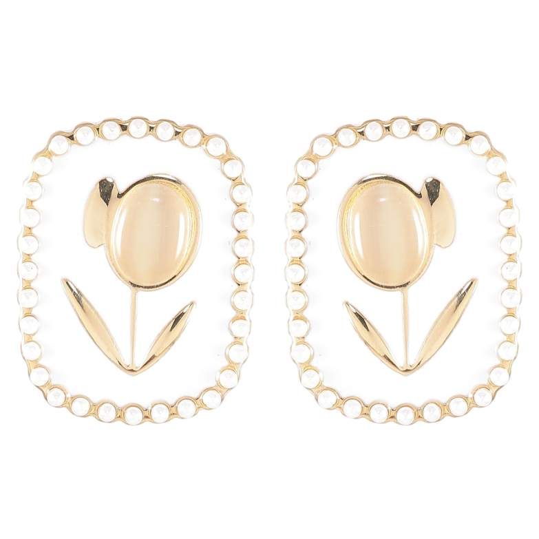 Сережки Xuping TTM Stainless Steel колір 14K пусети «Квітковий візерунок на білій емалі» фото №2